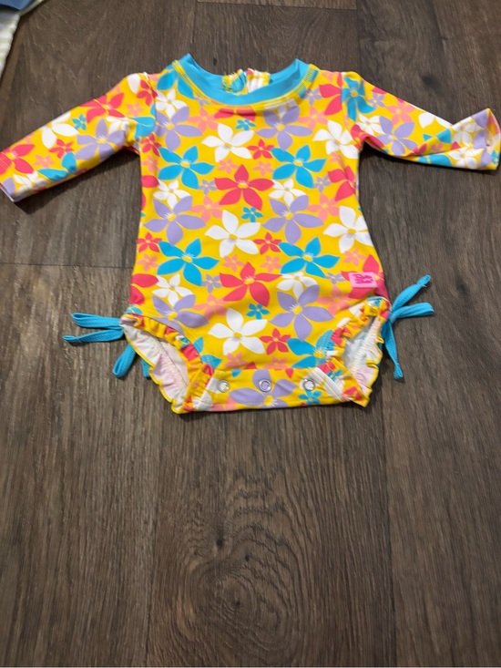 Ruffle Butts Other - Ruffle Butts Yellow Pink Blue Floral Kids Swim Rashguard